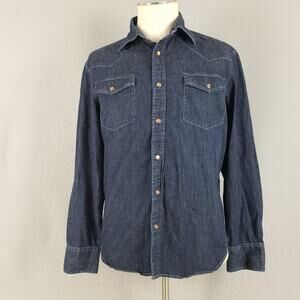 Agave Denim Shirt Mens Medium Blue Western Pearl Snap Button Down Long Sleeve